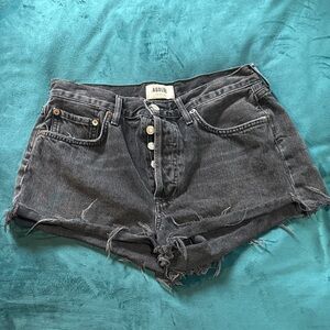 Agolde Black Distressed High-Rise Cutoff Denim Shorts Parker Size 27